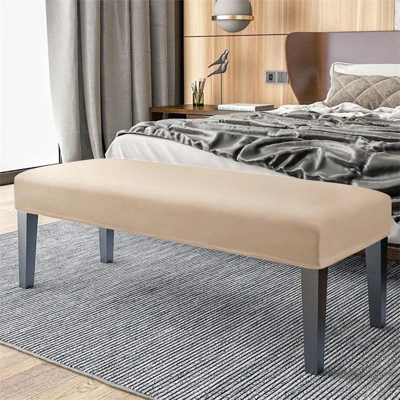 1Pc Stretch Velvet Bench Cover Anti-Dirty Classic Solid Color Bench Slipcover Washable Bench Seat Protector Cover For Bedroom