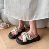 Thick-soled Versatile Shoes Slope Heel Sandals Slippers Popular Sandals Cross New Fashion Rhinestone Belt Summer 2025 Folds