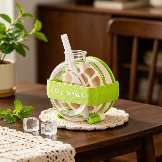 Ice Cube Bottle, 2 In 1 Ice Cube Making Bottle with Straw, Portable Touch Free Ice Cube Mold Trays, Easy Press To Release Ice Tray with Lid for Indoor