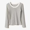 Spring Autumn Round Neck Vintage Striped Printing T-shirt Women Long Sleeve All-match Cotton Bottomed Tee Top
