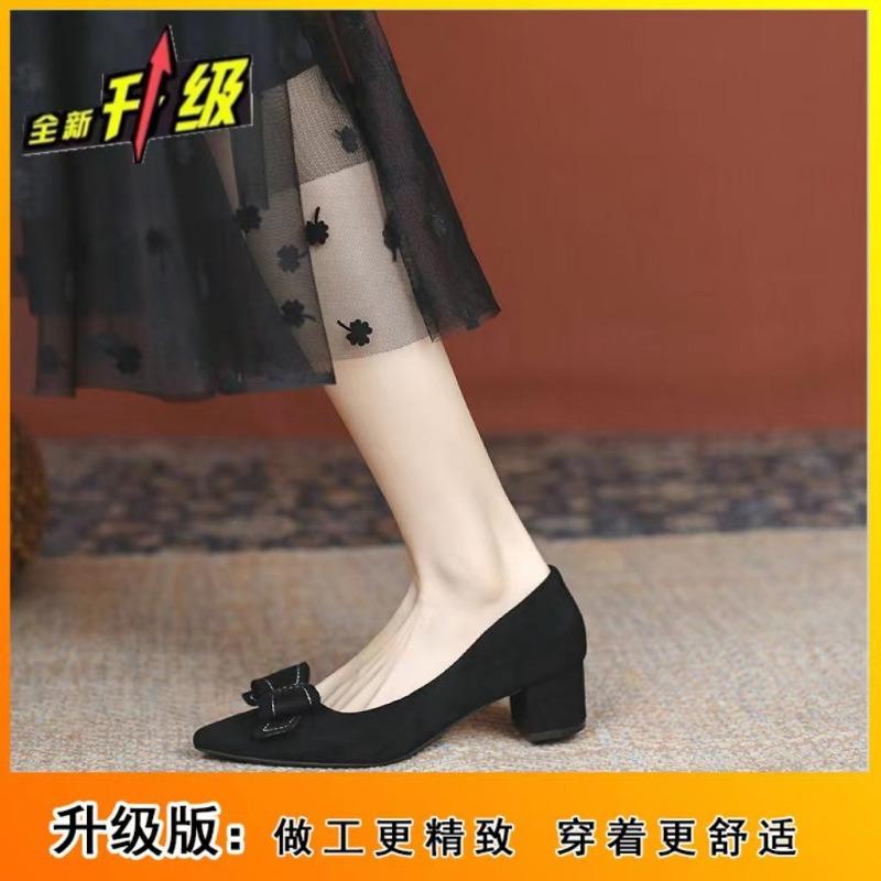 

Shoes women s spring and autumn new bow pointed work shoes medium heel thick heel single shoes women s small high heels 34