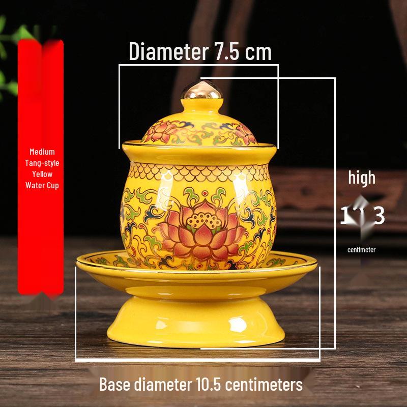 Coppa per Acqua per Altare Buddista in Ceramica di Loto con Mantra della Grande Compassione - Tazza per Offerte a Guanyin