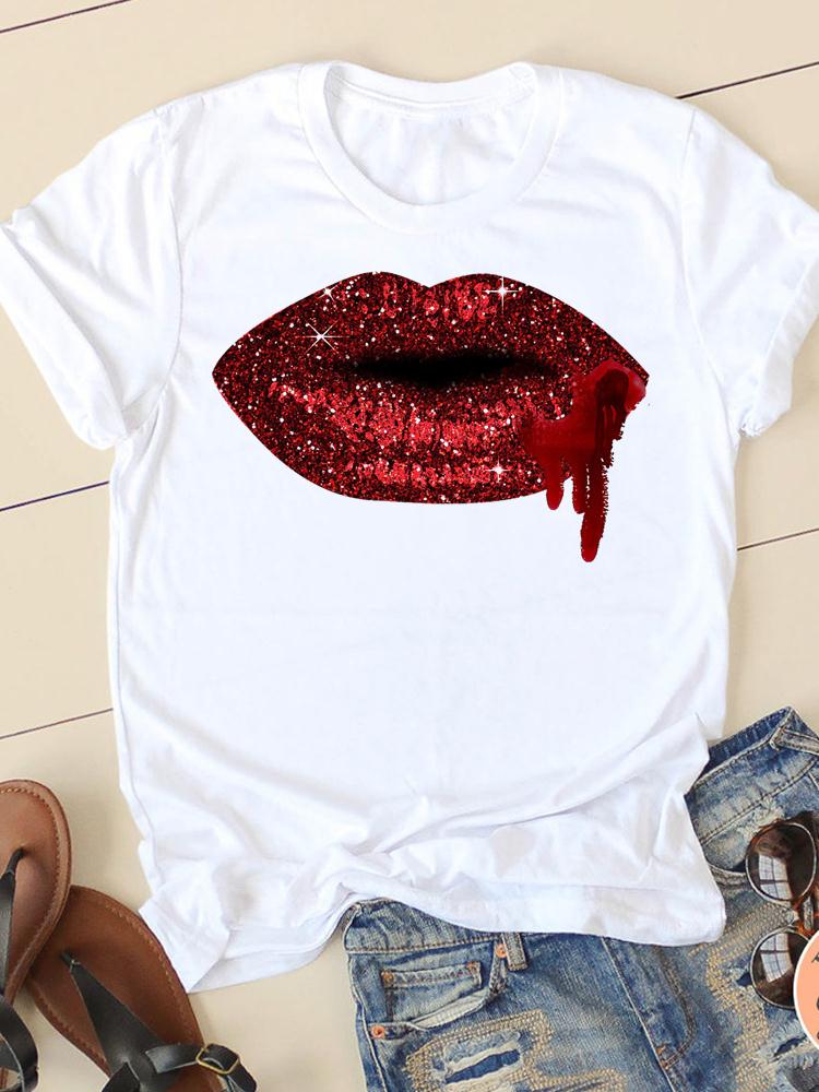 Clothing Summer Short Sleeve Watercolor Lip Sexy New Ladies Casual Unisex Fashion Graphic Tee Tshirts Female T Shirt Clothes