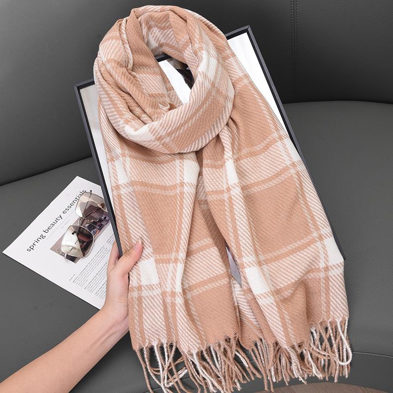 Korean Style Striped Plaid Scarf Women Soft Warm Thick Winter Shawl