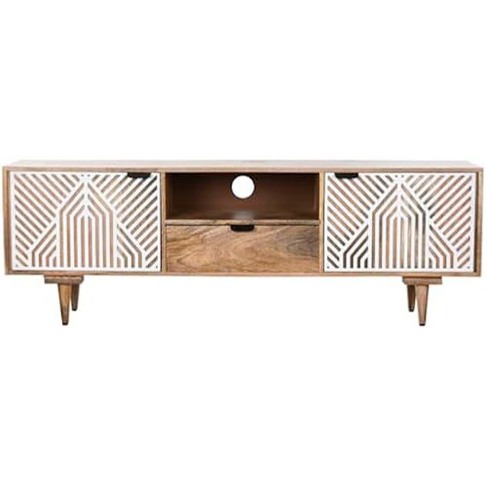 Meuble TV - HOME ESPRIT - Blanc - Bois de manguier - 167 x 44 x 48 cm - Montage facile