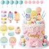 22Pcs Cake Toppers Set Candy Ice Cream Theme Decorations Kids Birthday Party Cupcake Toppers Cake Toppers Set Dessert Decor New