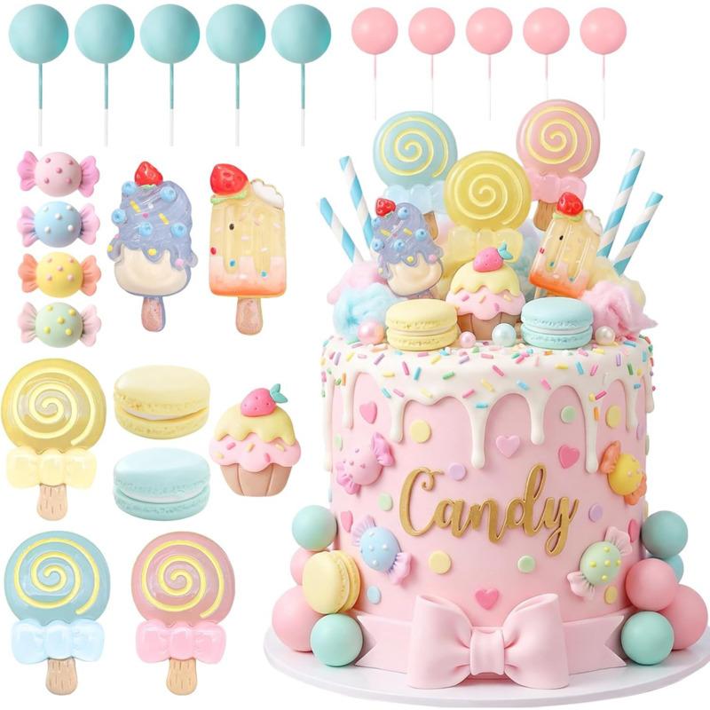 22Pcs Cake Toppers Set Candy Ice Cream Theme Decorations Kids Birthday Party Cupcake Toppers Cake Toppers Set Dessert Decor New
