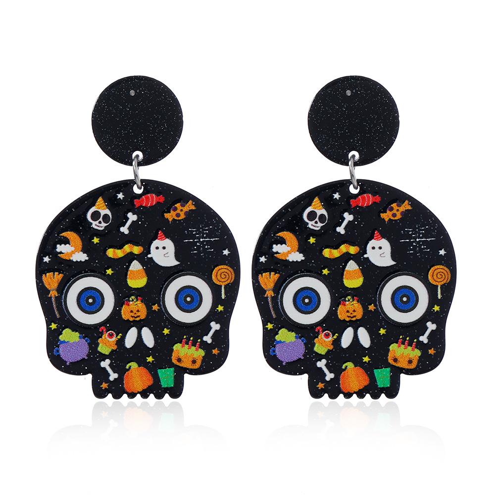 Fashionable Acrylic Ghost & Skull Pumpkin Earrings