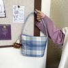 Canvas Bucket Bag For Women With Zipper Closure And Check Pattern Design For Daily Use