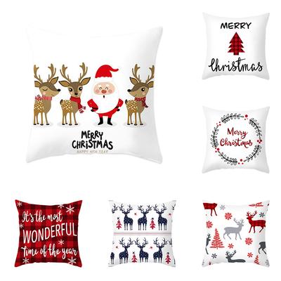 Christmas Santa Elk Print Pattern Cushion Cover Home Living Room Sofa Car Decoration Polyester Pillow Pillow Cover 45x45cm