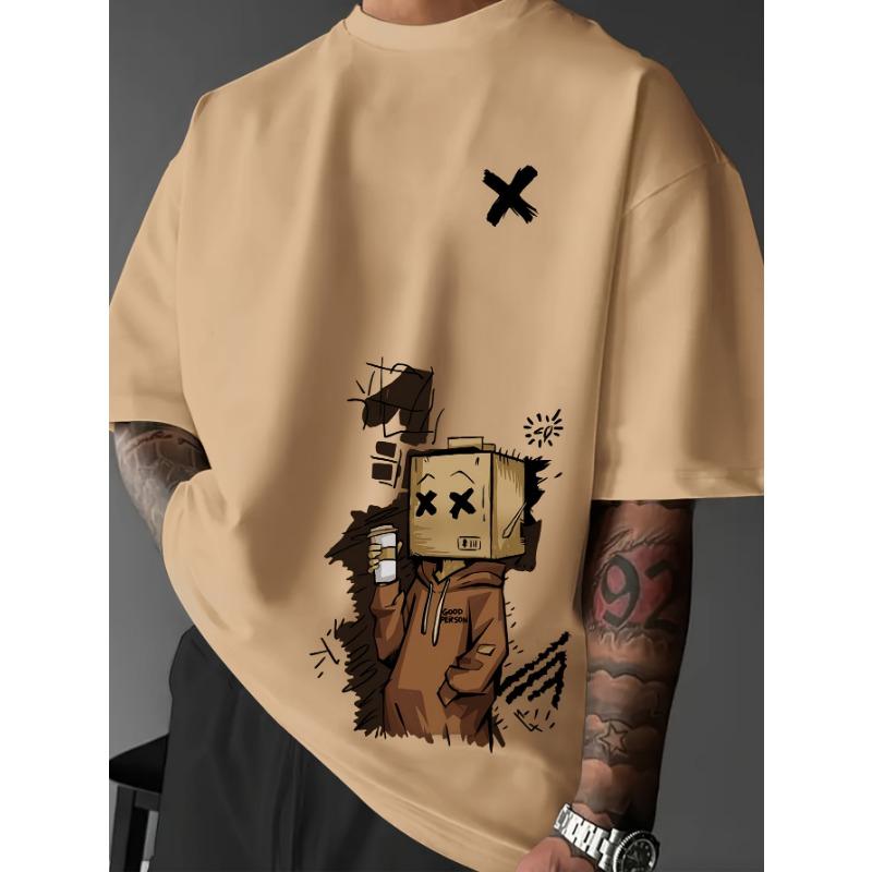 European and American Summer Men's Fashion Cartoon Graffiti Printed Comfortable Breathable Round Neck T-shirt Outdoor Street Top