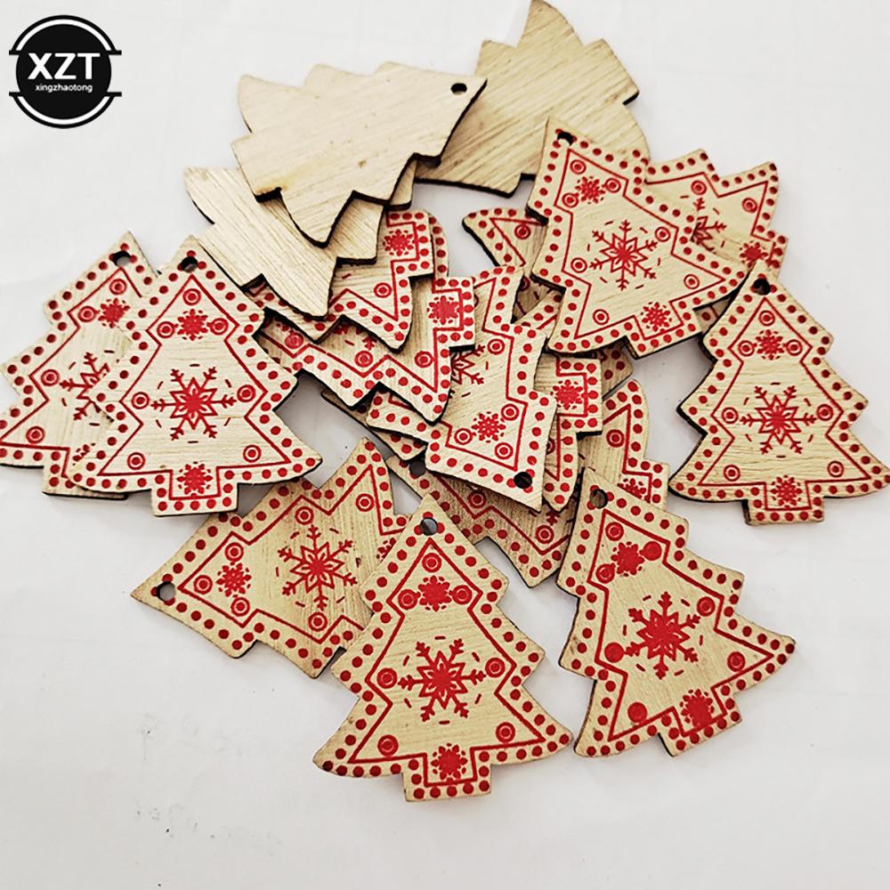 10PCs 5cm Wooden Christmas Ornaments Kids Toys For Chirstmas Tree Hanging Pendants Xmas DIY Decoration For Home Party New Year
