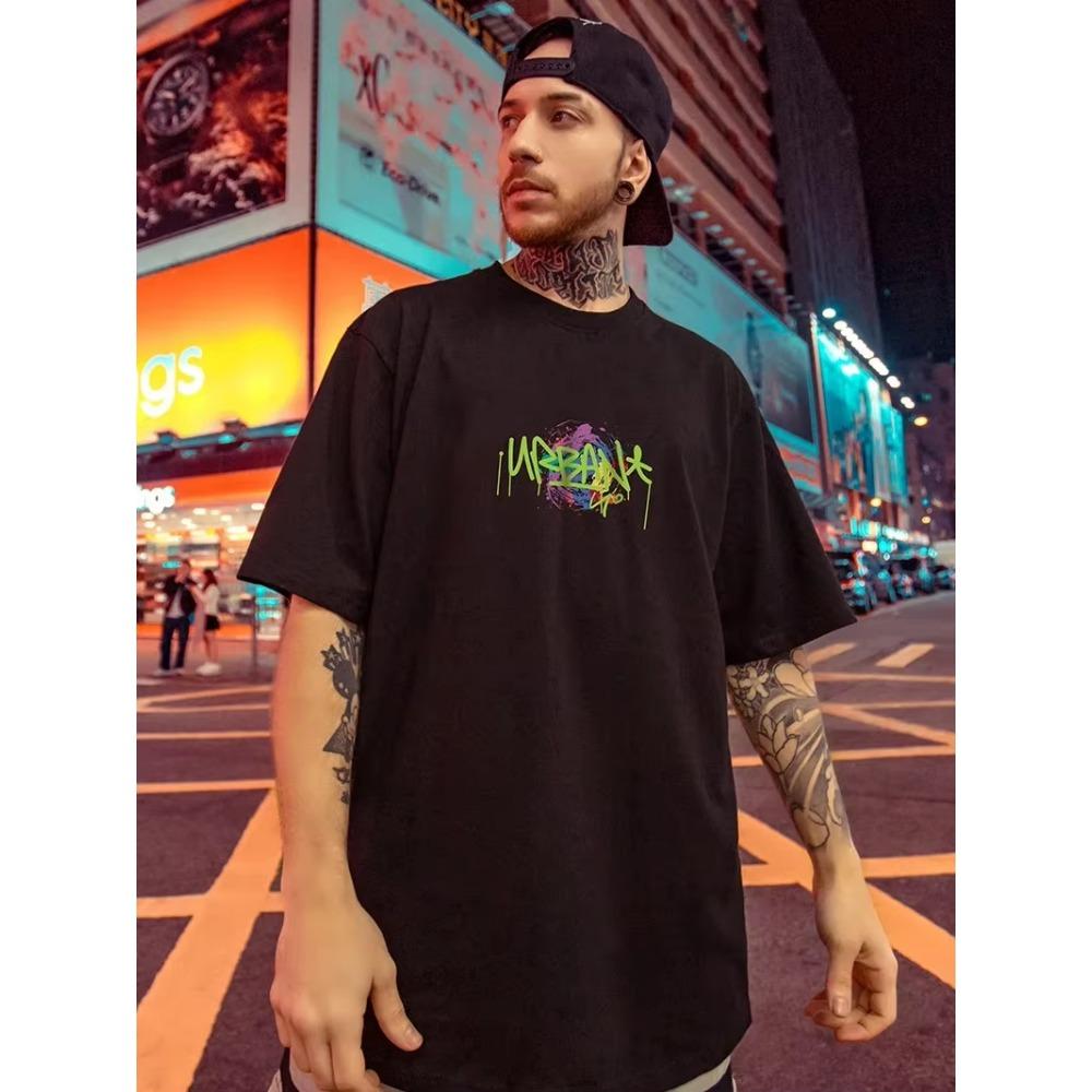 European and American Street Fashion Label Oversized Men's T-shirt Hiphop Printed Short Sleeved Men's Loose Street Dance Hip-hop