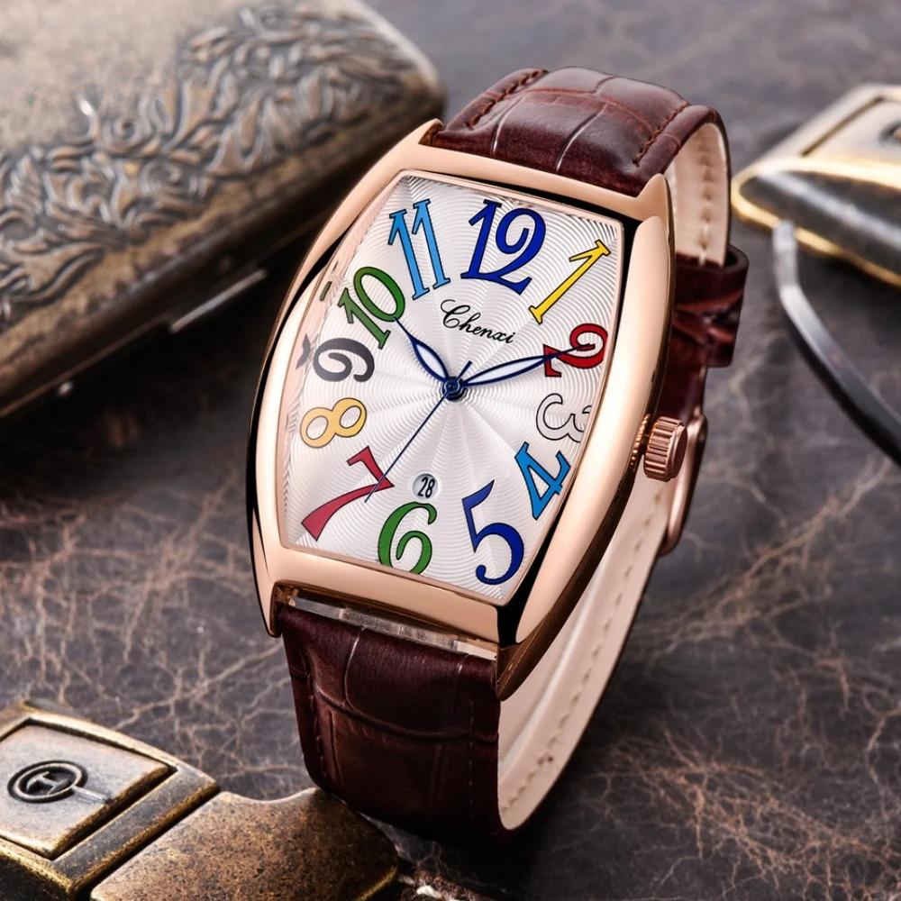 Men Calendar Watch Luminous Business Leather Strap Quartz Wristwatch