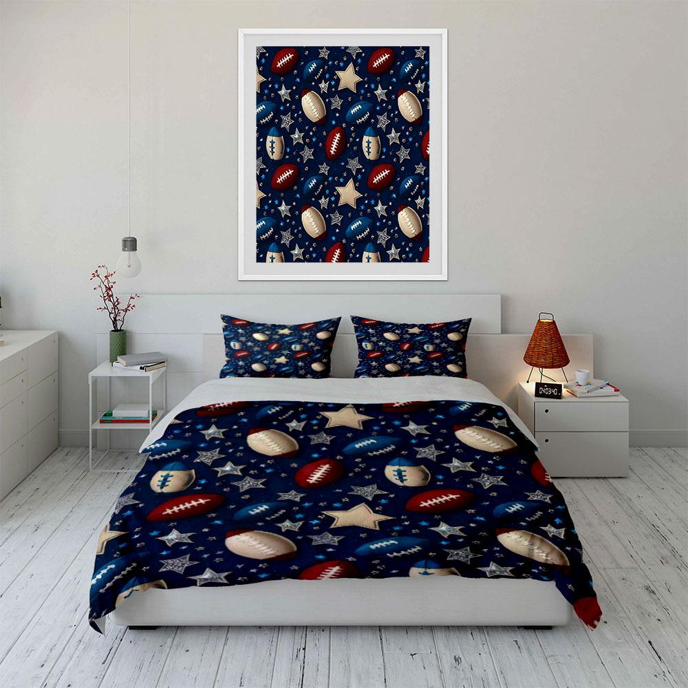 Football Theme Decor Set Bedding Set With 1 Duvet Cover 2 Pillowcases Single Double King Queen, Gift