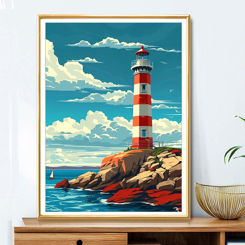 5d DIY Diamond Painting Cross Stitch Lighthouse Scenery Diamond Embroidery Mosaic Full Round Drill Home Decor