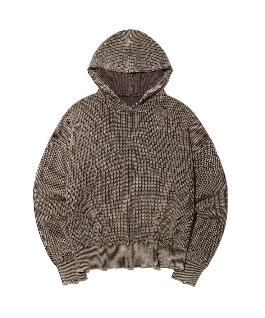 BIG UNION Dying Washed Knit Hoodie / Dark Brown