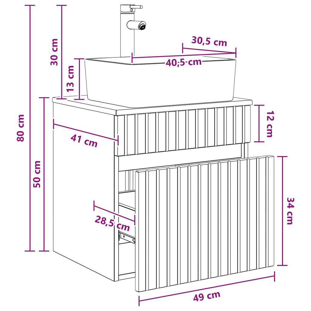 Wall Mounted Washbasin Vanity Unit Reclaimed Wood Look 49 X 41 X 63 Cm