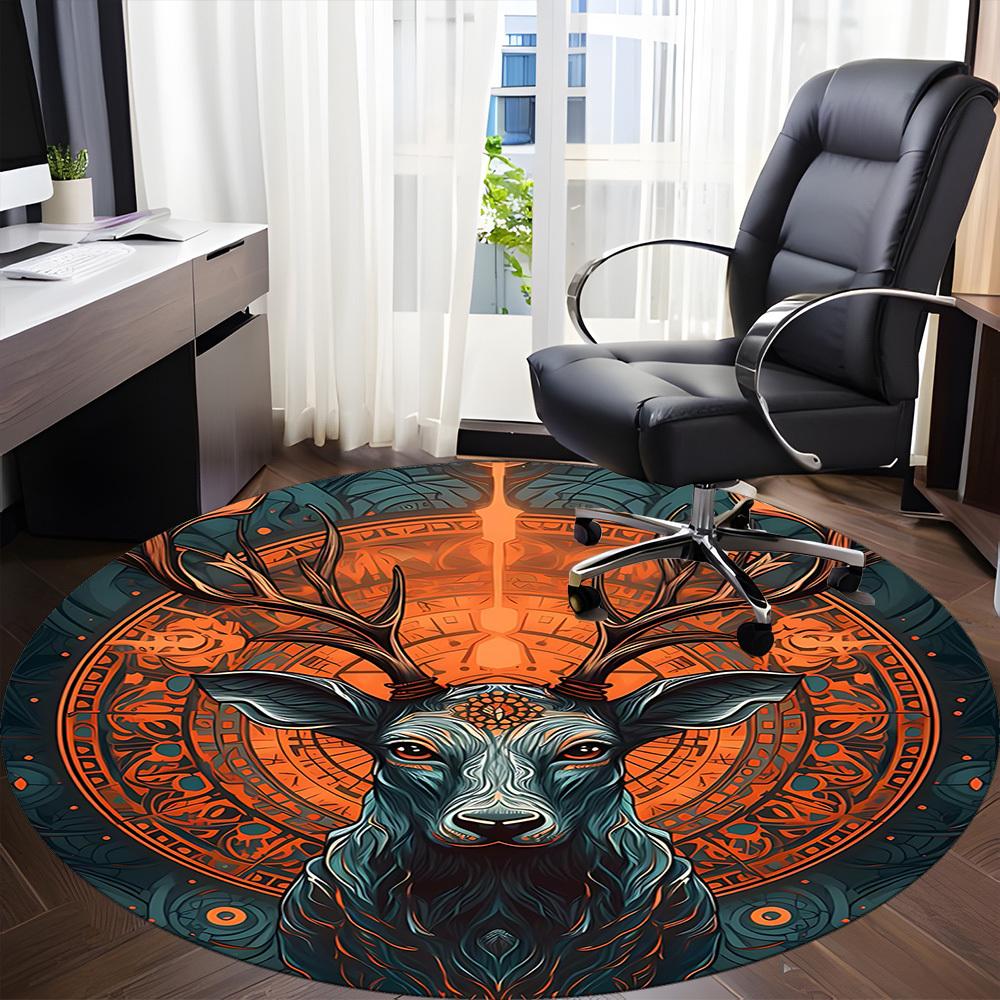 1pc Deer Mandala Office Round Area Rug, Under Office Chairs Bedroom Living Room Home Decor, Room Deco
