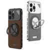 iPhone 16 Pro Max Aluminum Leather Buckle Case with Rotating Stand, Compatible with iPhone 15