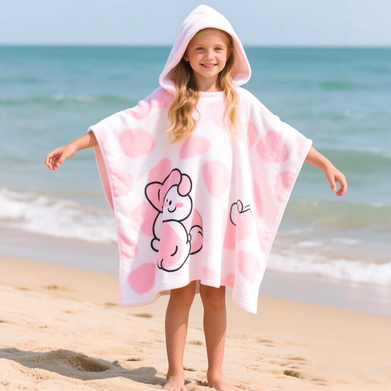 Super Soft Coral Fleece Cute Cartoon Hooded Spa Wrap Quick Dry Kids Bath Towel