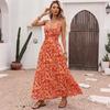 Womens Floral V Neck Summer Dresses, Boho Spaghetti Strap Sexy Elegant Beach Wedding Guest Sundress Vacation