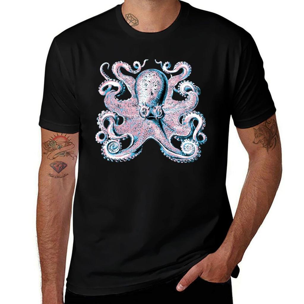 Trans Pride Octopus Tshirt Basic Plain Short Sleeve Crew Neck Tee