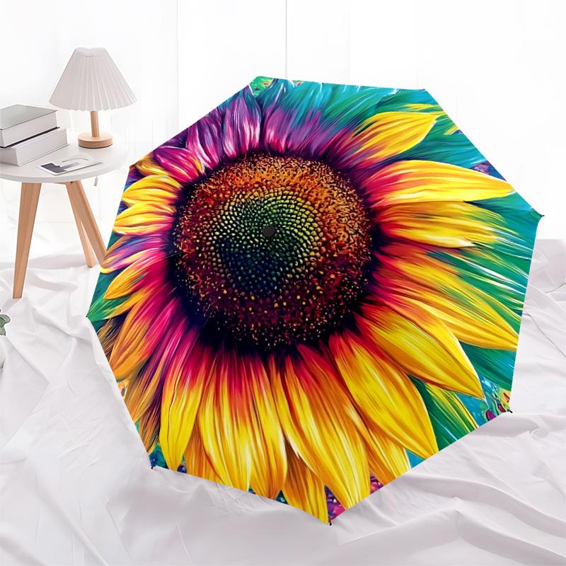 1pc Sunflower Bloom Automatic Folding Umbrella - 8-Rib Compact Travel Umbrella Durable & Portable for Outdoor Use, Perfect Gift for Birthdays069