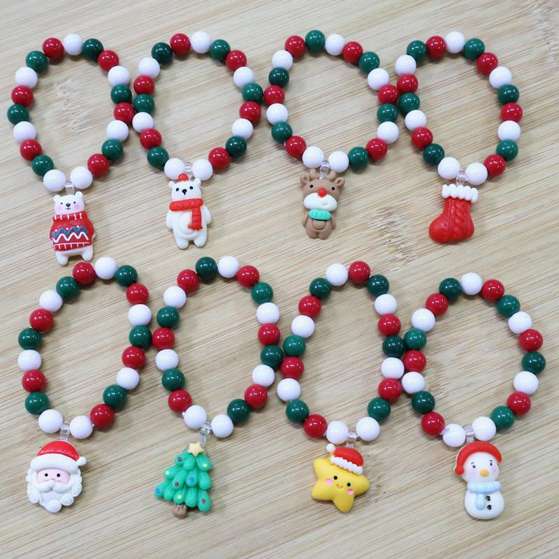 

European & American Christmas Tree, Santa, and Snowman Beaded Bracelet Set