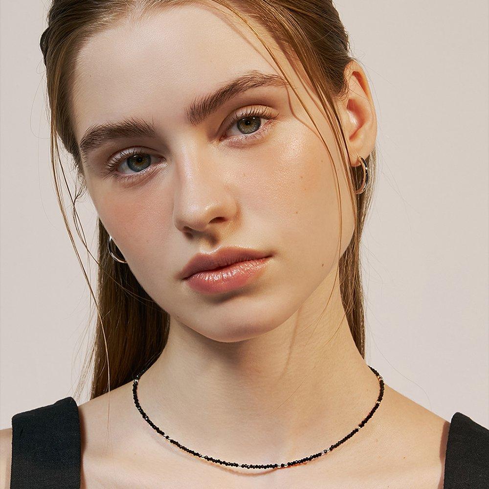 Black Crystal Silver Ball Necklace
