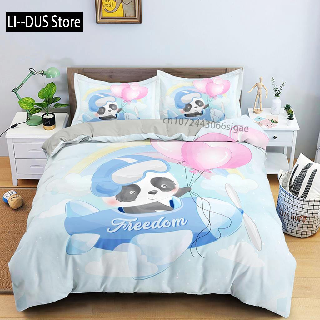 Kreslený zvířecí povlečení Panda Vzor měsíce a hvězd Ložní souprava pro děti Jednolůžko Queen size Ložní prádlo Mikrovlákno Přikrývka