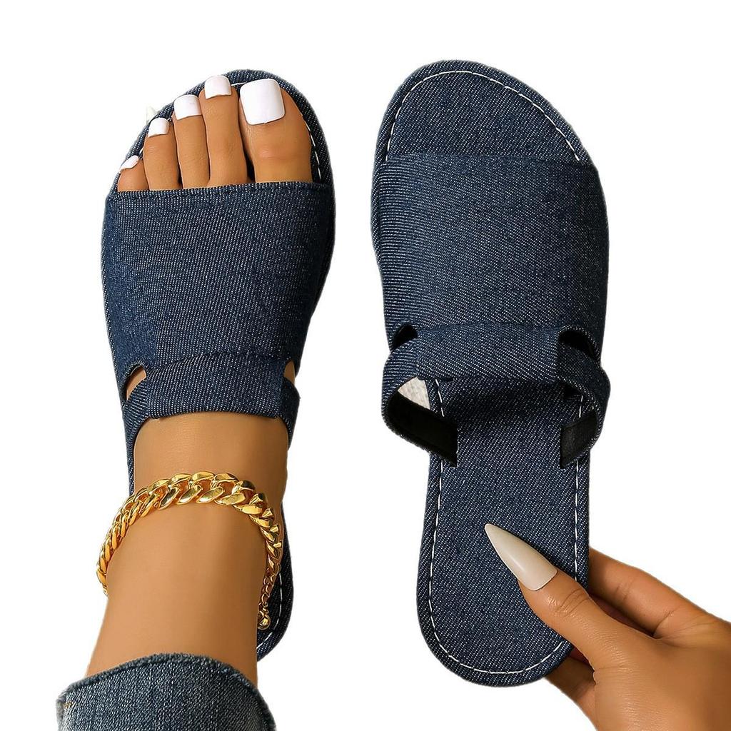 2026 Summer Women's Plus Size Open-Toe Flat Slippers - European and American Style, Comfortable Beach Sandals