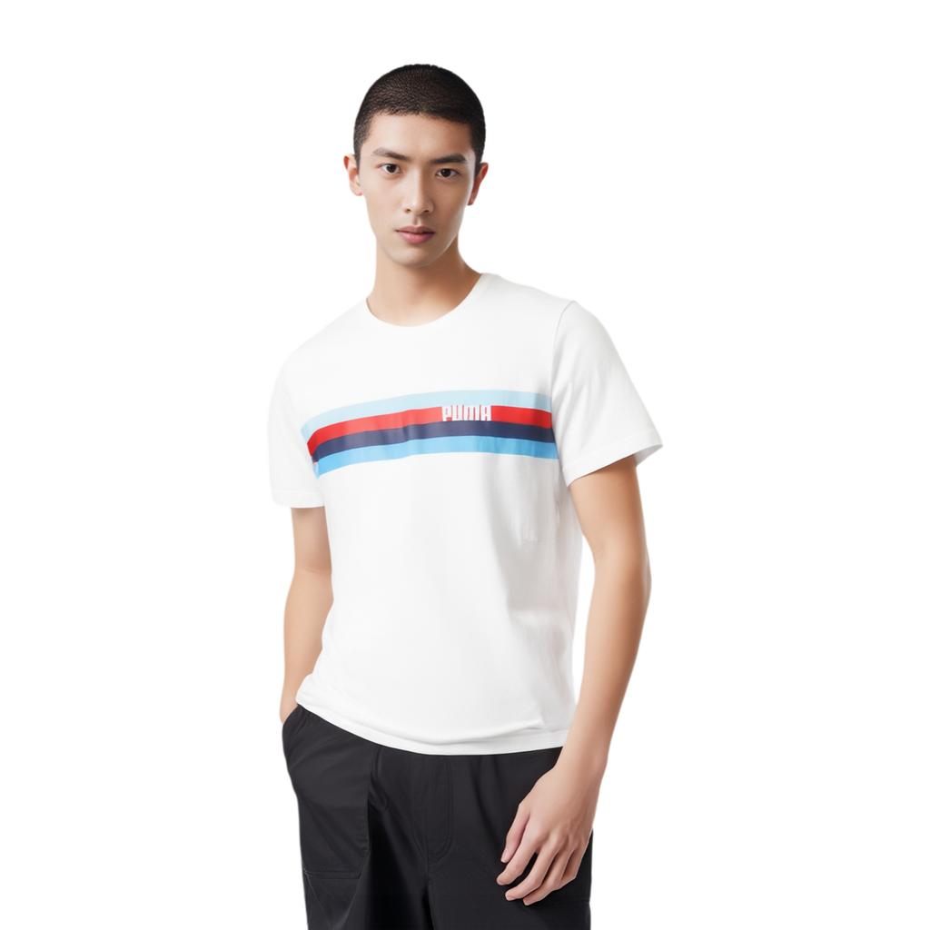 Puma Celebration Color Block Striped Letter Print Casual Crew Neck Breathable Short Sleeve T-Shirt Men Tops White 846224-52