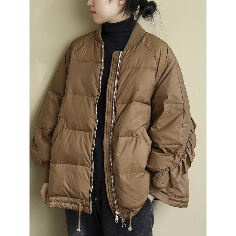 2025 Women's Winter Oversized Lotus Leaf Collar Zipper Jacket: Trendy, Lightweight, Warm Streetwear.