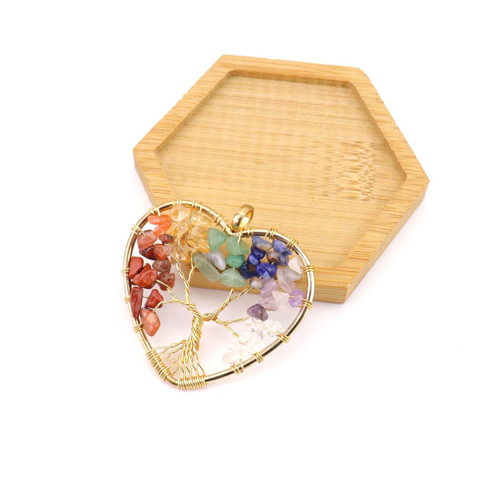 Seven-Color Natural Crystal Tree of Life Necklace Pendant with Crushed Stone, N737