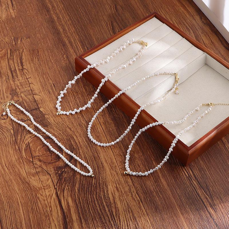 French Retro Natural Freshwater Pearl Necklace Women's Fashion Simple Temperament Neck Chain Sweater Chain Wholesale