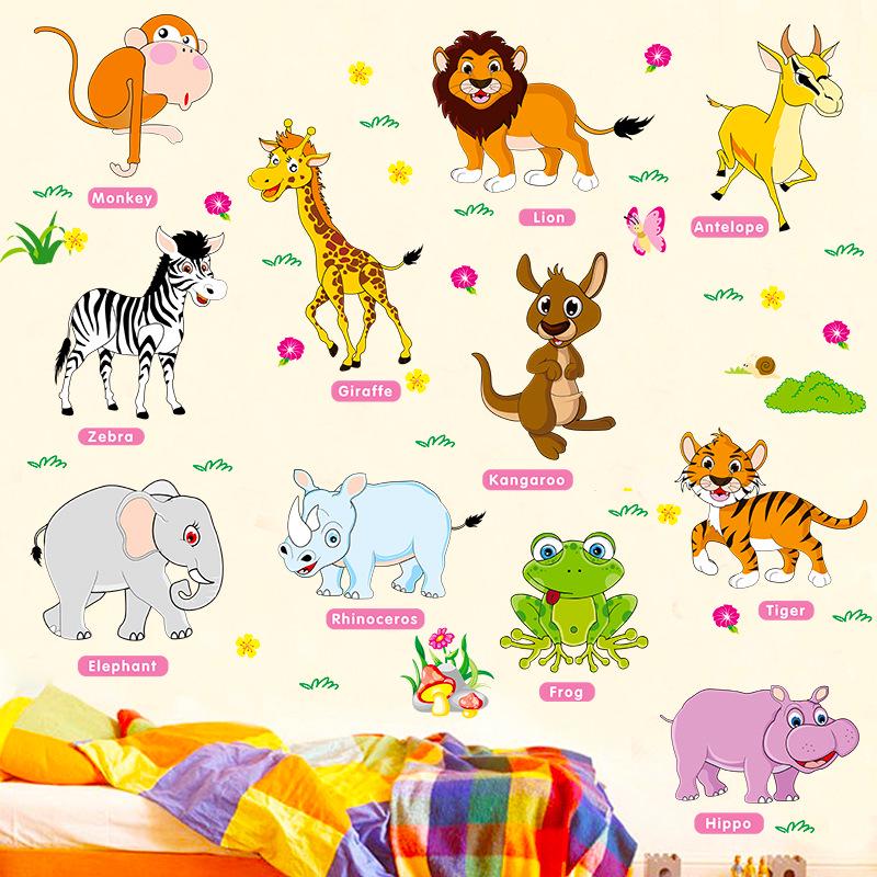 Cartoon Animals Lion Monkey Owl Elephant Height Measure Wall Sticker For Kids Cartoon Animals Lion Monkey Owl Elephant Height Measure Wall Sticker For Kids