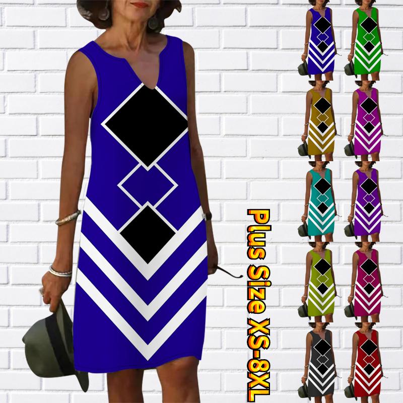 

Женское летнее яркое платье с v-образным вырезом и стрелками, повседневное модное платье без рукавов, повседневные свободные сексуальные платья размера плюс XS-8XL