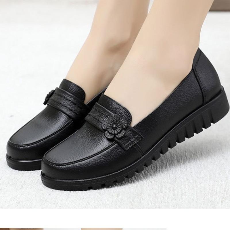 Jarní a podzimní boty pro maminky Měkká kůže Měkká podrážka Pohodlné jednoboty Boty pro ženy středního věku Boty pro babičky Ploché Protiskluzové Pracovní kožené boty