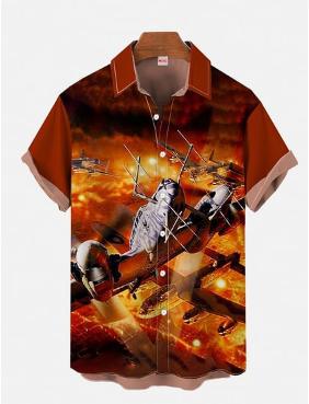 Fighter Series 1D Digital Printing Men's Hawaiian Shirt Short Sleeve Wholesale