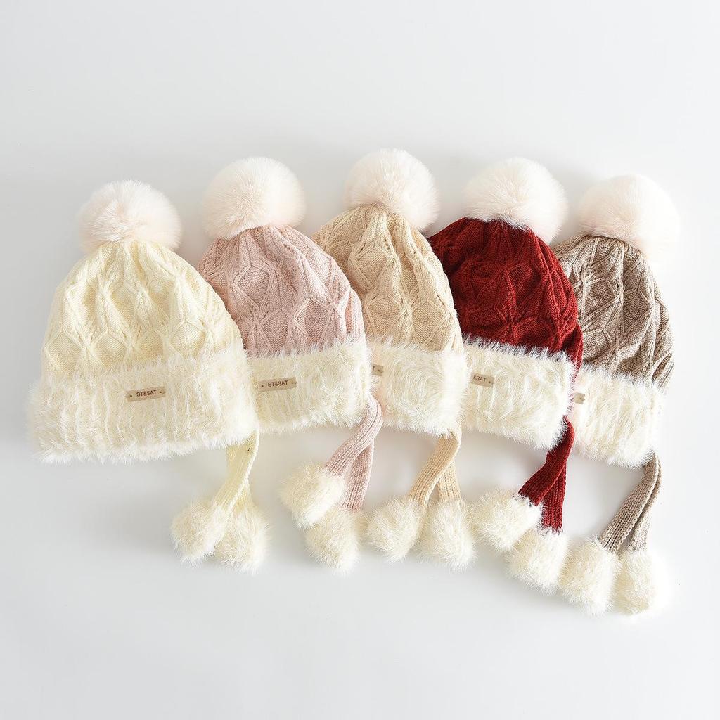 Kids' Knit Pom-Pom Hat: Warm, Windproof, Thickened for Autumn and Winter