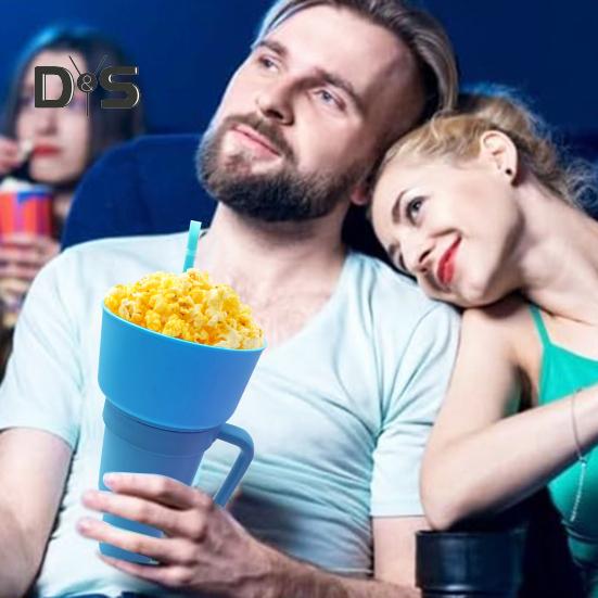 Copo para lanche 2 em 1, copo multifuncional que muda de cor para estádio, lanche e bebida com canudo para filmes, uso doméstico