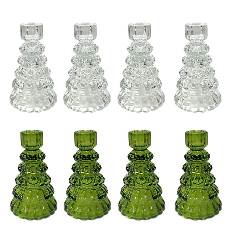 1PC Romantic Tabletop Candle Base with Tree Design Christmas Tree Glass Candle Holder 13.2x8.1cm