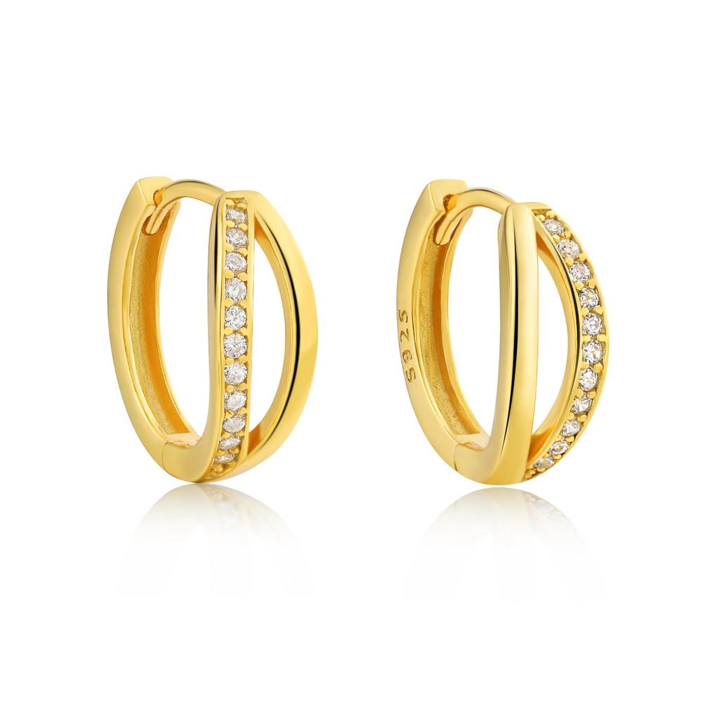 Pasurohu 18K Gold Silver Highest Quality Cubic Double Hoop Rose Genuine Jewelry Earrings, K18, Coating, 925, Zirconia, Ring, Popular, Earrings,