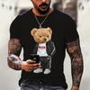 Men's T-shirt 2024 Summer New Round Neck Short Sleeved Bear 3D Printed Plus Size Top