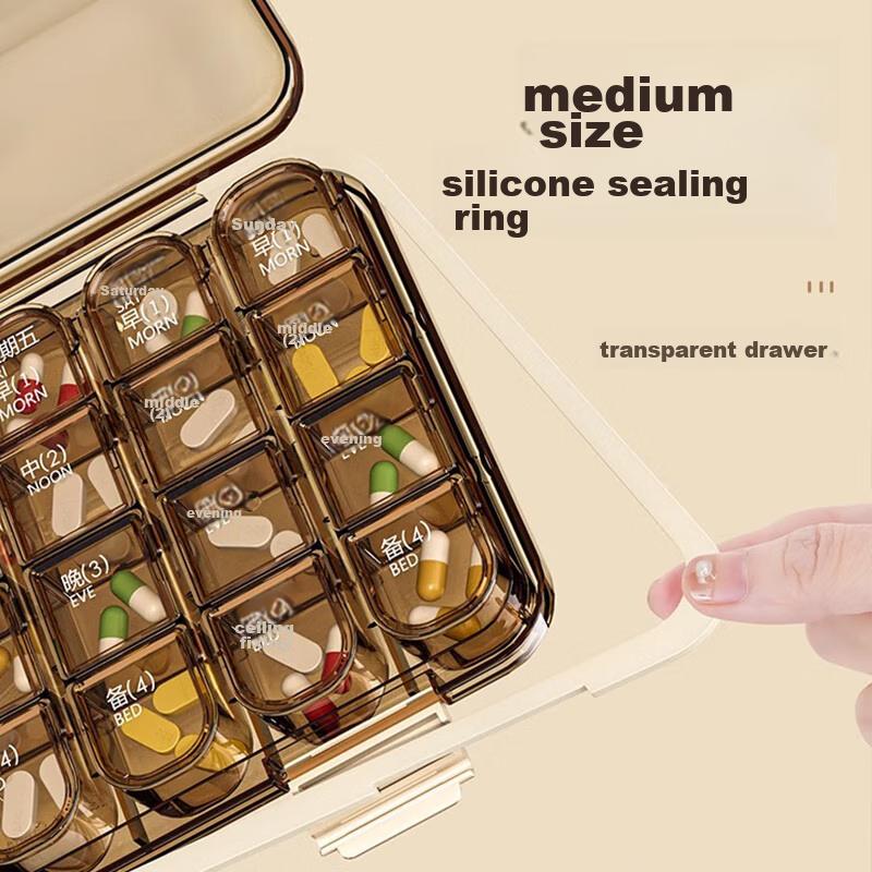 Jinlongxing Pill Organizer Box with 28 Compartments, Weekly Pill Reminder, Daily Medication Reminder, Portable Pill Dispenser for Elderly