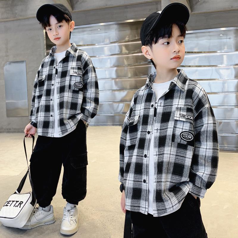 

Весенняя повседневная клетчатая рубашка с длинными рукавами для мальчиков 140