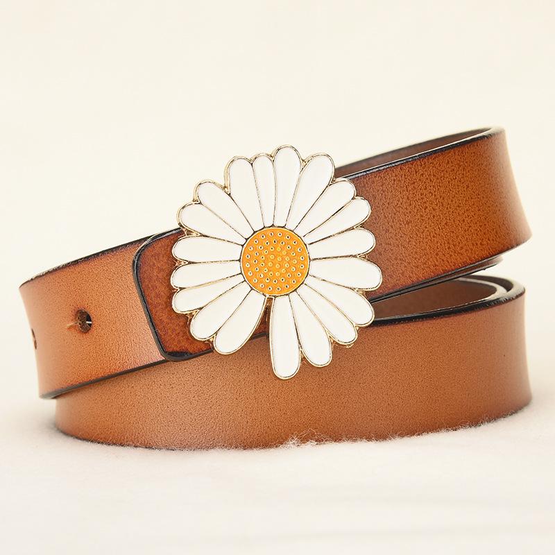 

Belt - women s genuine leather fashion daisy smooth buckle skinny belt - korean style ladies pant belt 115cm