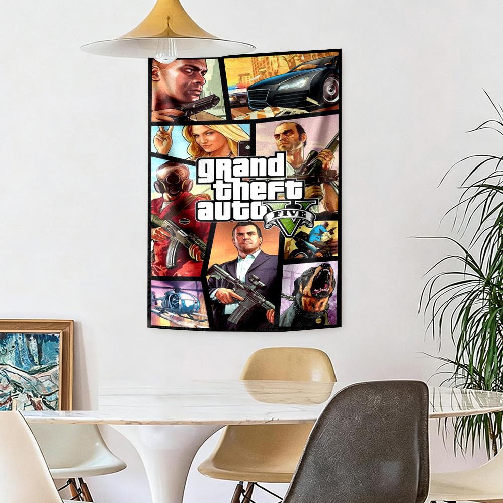 Grand Theft Auto Vintage Vægtæppe Retro Boho Ideel til Balkon Kollegievæg Soveværelse Alsidig Dekoration Boho Dekoration Gave til Nyt Hjem
