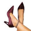 Women's Burgundy High Heels Pointed Alien Heel Sexy Four Seasons High Heels Women's Shoes